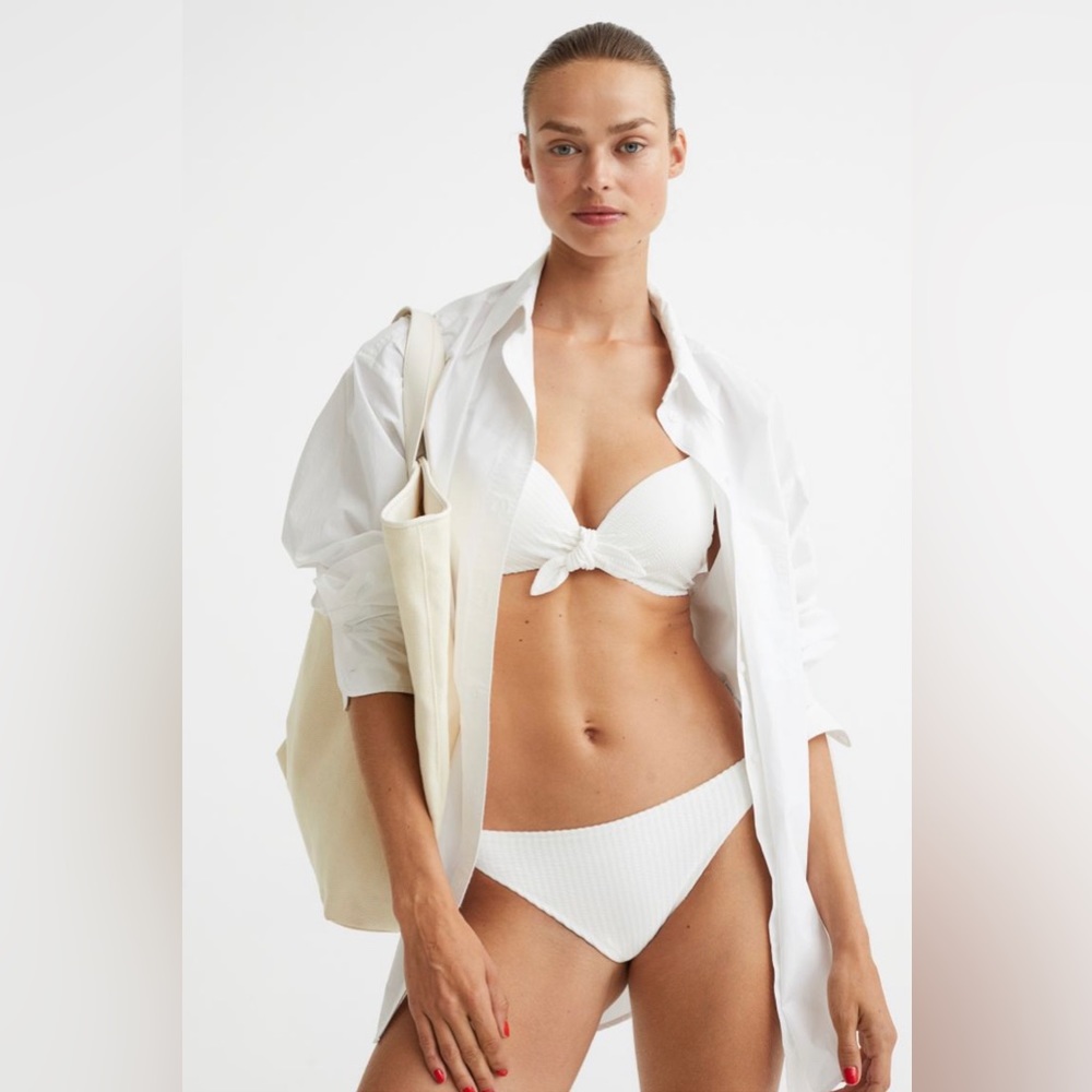 H&M White Ribbed Bikini Top & Bottom (NEW WITH TAGS)